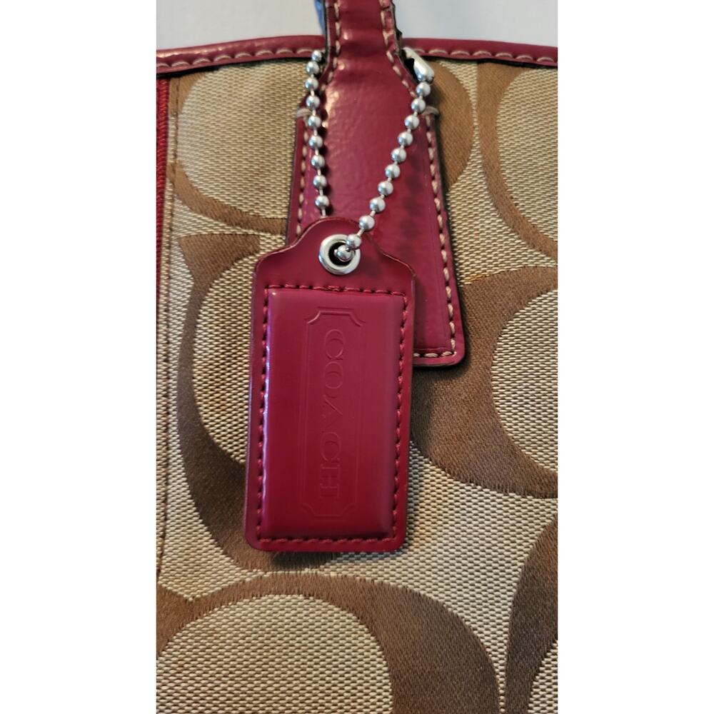 Coach Signature Stripe Framed Carryall Tote Satchel F17424 Red Trim Y2K - Picture 4 of 16